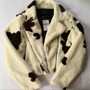 🆕 Plush Cow Print Moto Jacket